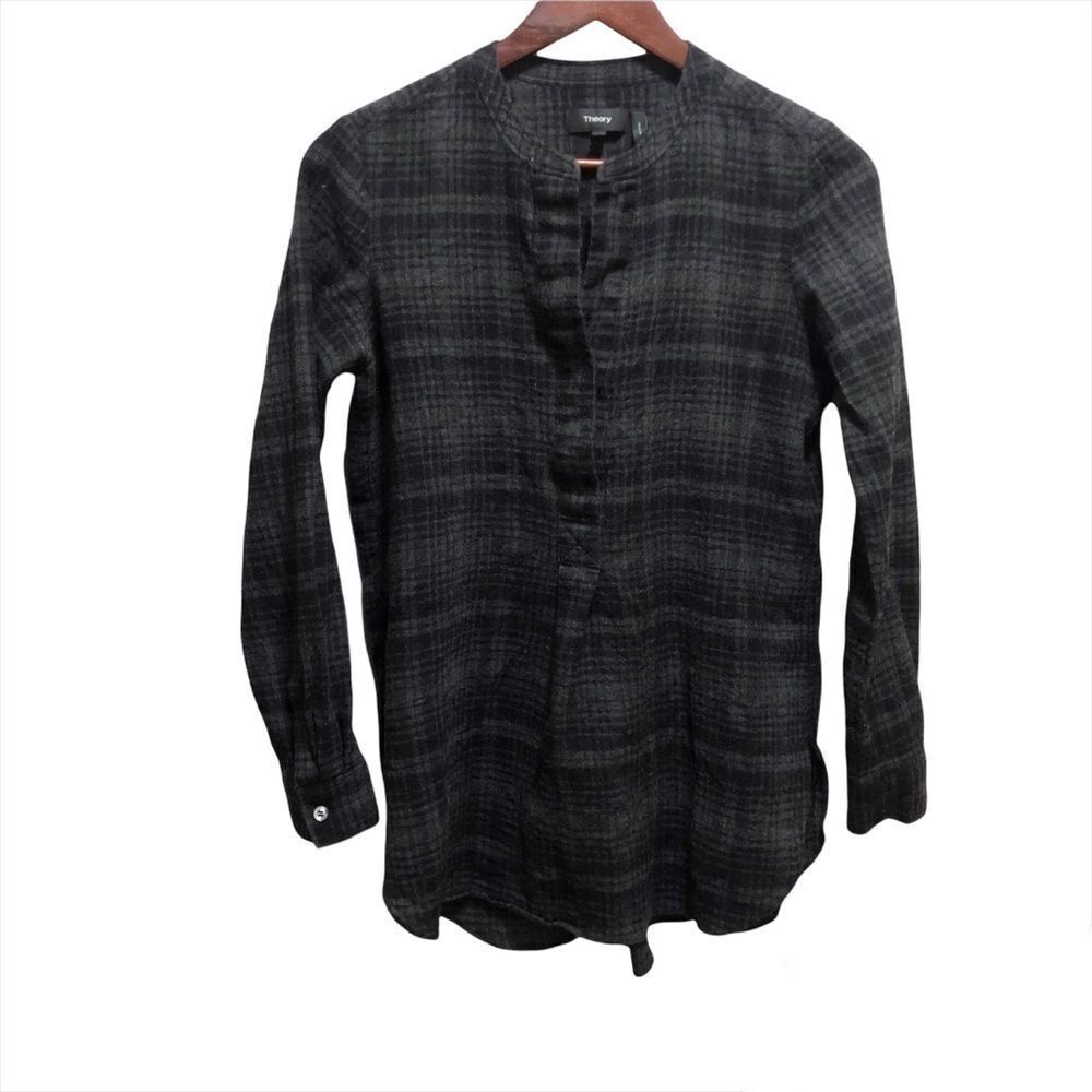THEORY Wool Plaid Long Sleeve Tunic Small